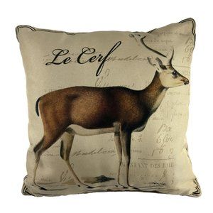 Single Deer Throw Pillow Stag Antler Le Cerf Accent 17" Square French Words